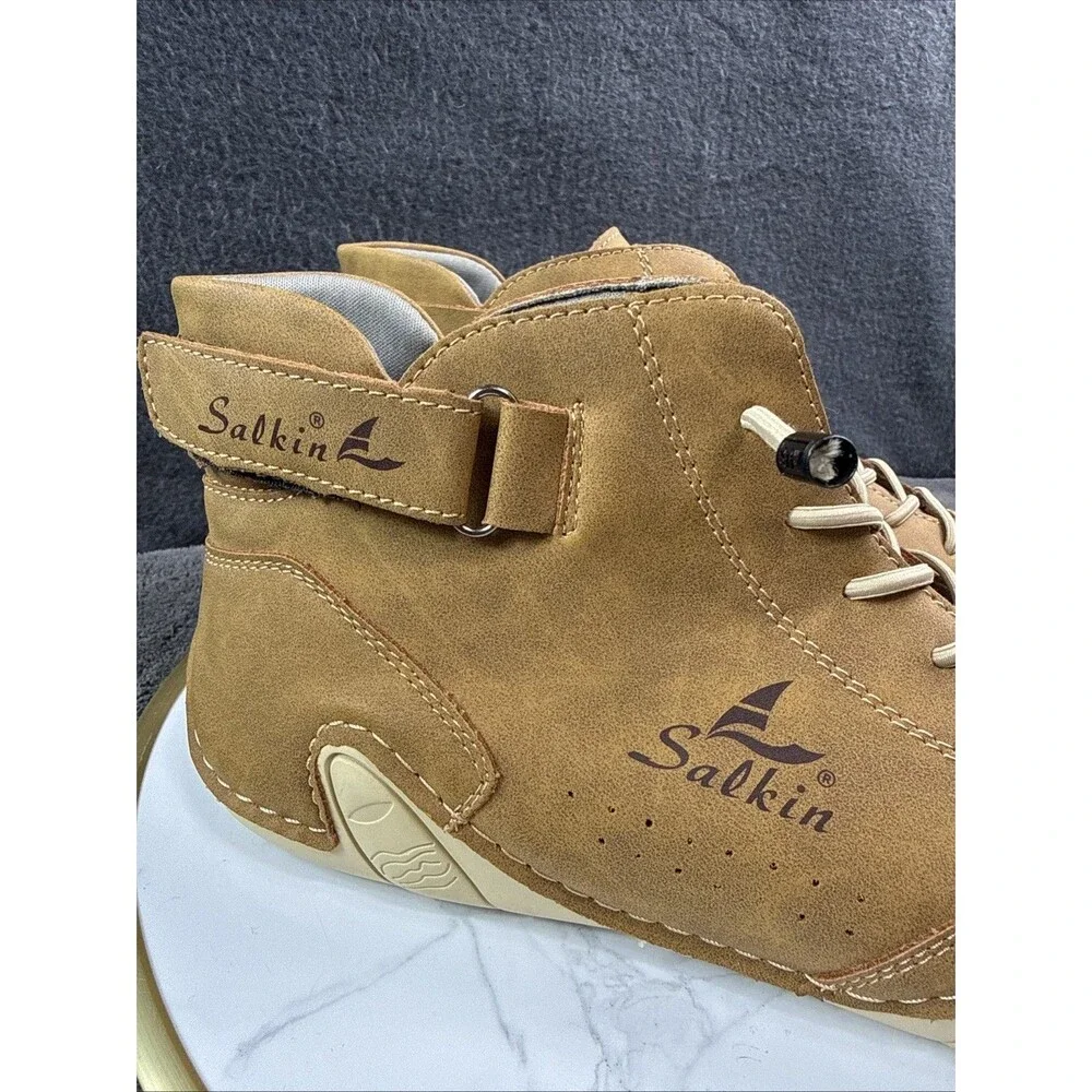 Salkin Mens Brown Leather Barefoot Shoes Lace Up Casual Walking Sneakers Sz 11.5